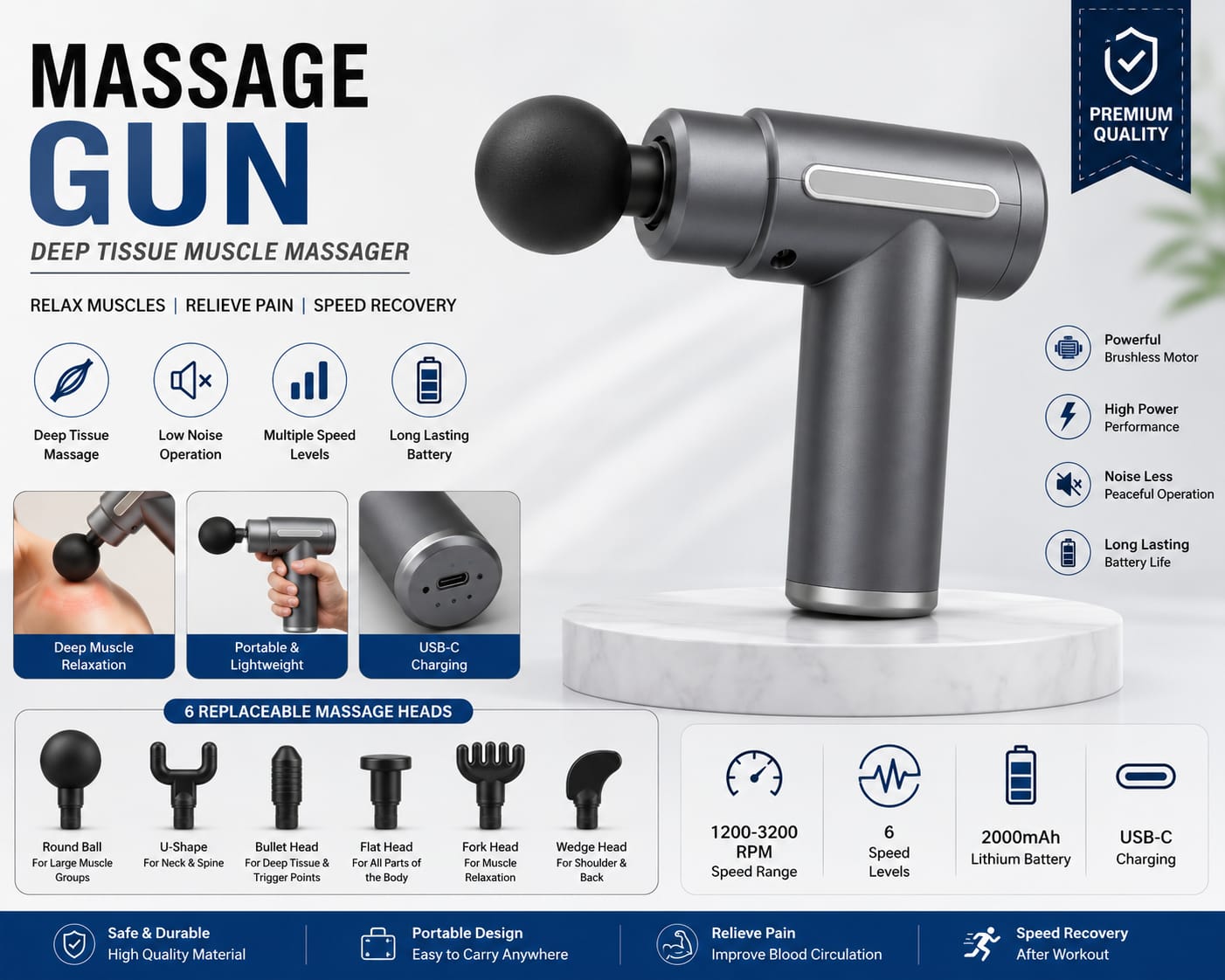 Portable Rechargeable Deep Tissue Massage Gun